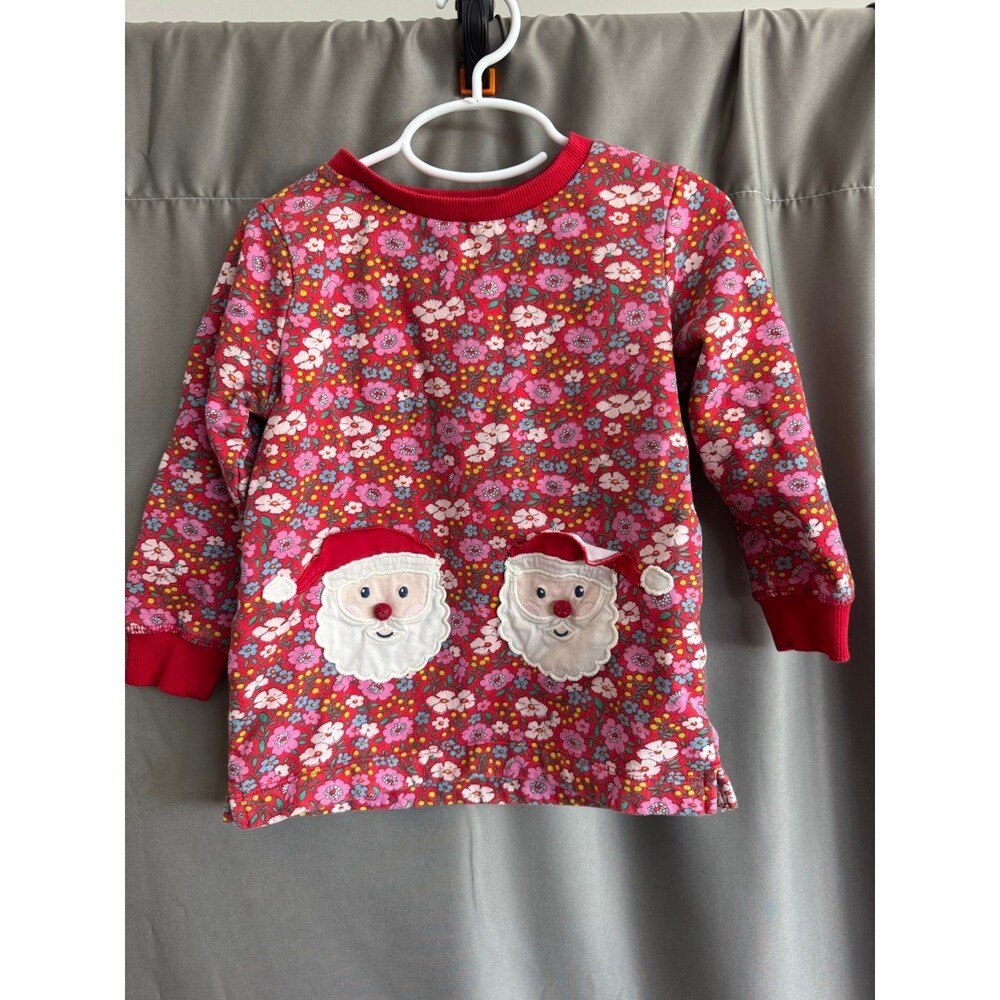 Mini Boden Kids' Floral Santa Appliqué Fleece Tunic Top